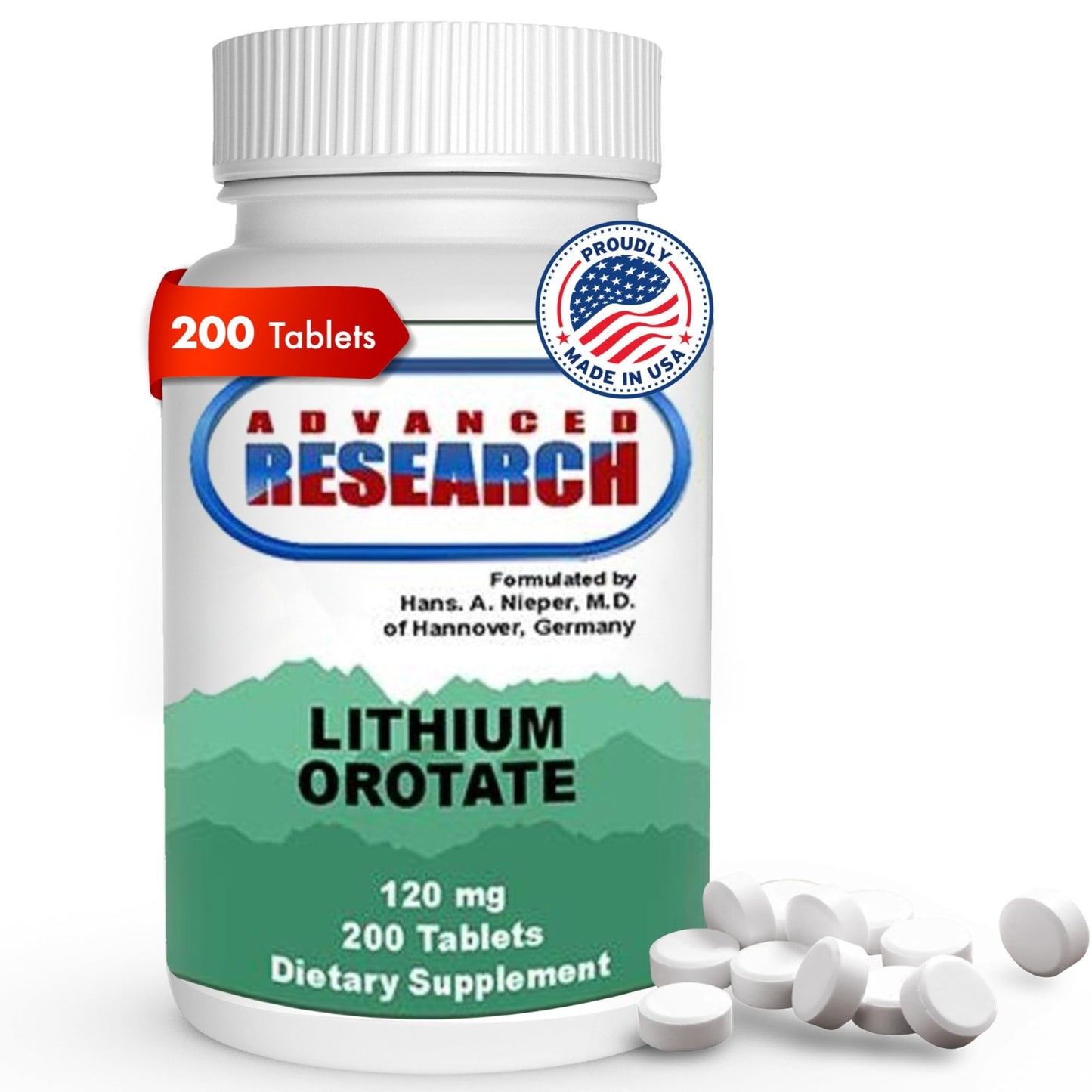 NCI Advanced Research Dr. Hans Nieper Lithium Orotate 5mg, 200 Count, Lab Tested, Non-GMO, Gluten Free, Vegan Friendly - dailyvitalstore