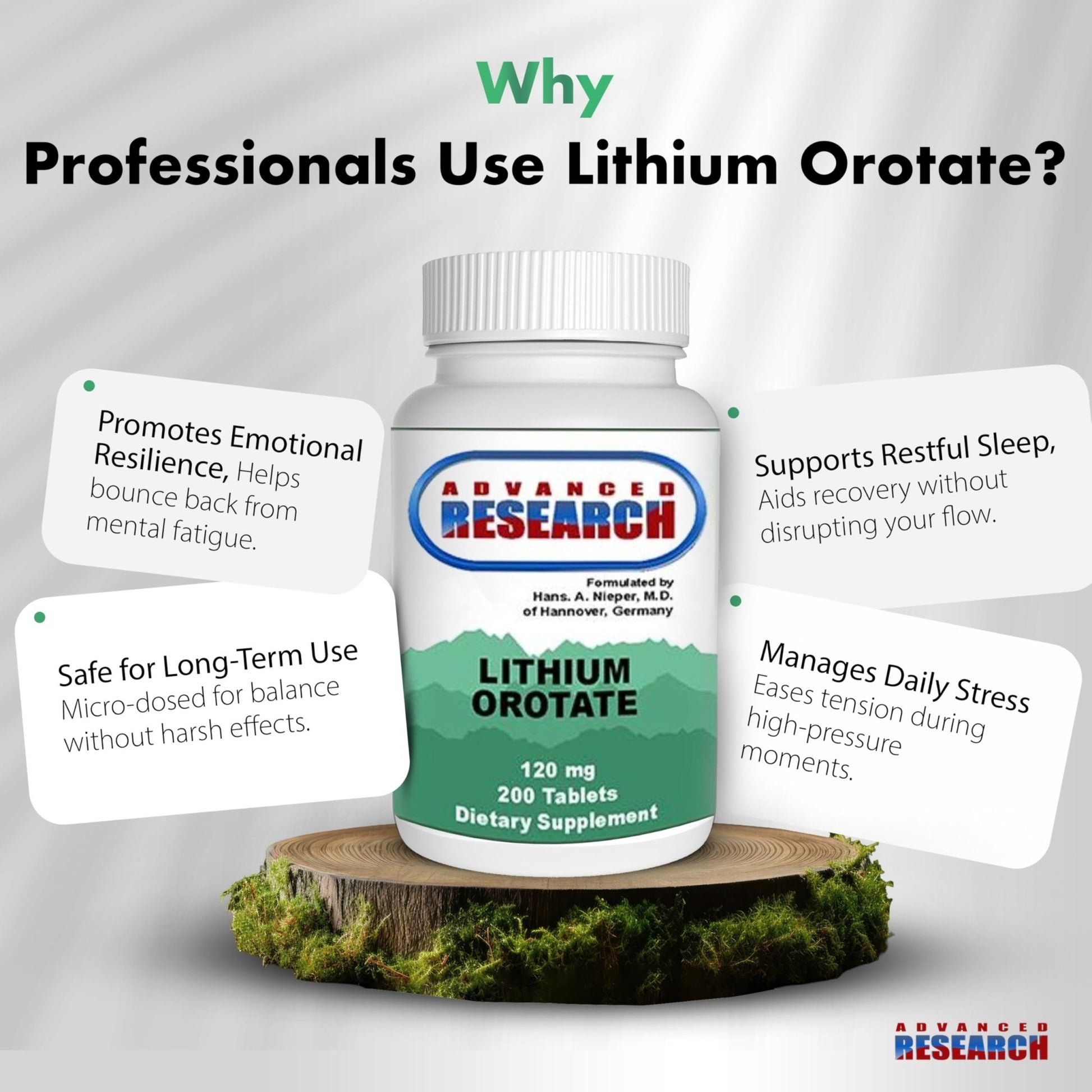 NCI Advanced Research Dr. Hans Nieper Lithium Orotate 5mg, 200 Count, Lab Tested, Non-GMO, Gluten Free, Vegan Friendly - dailyvitalstore