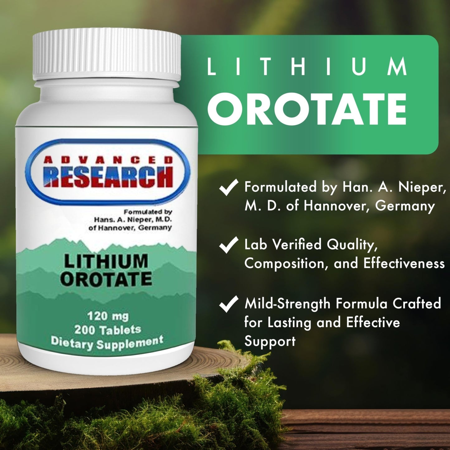 NCI Advanced Research Dr. Hans Nieper Lithium Orotate 5mg, 200 Count, Lab Tested, Non-GMO, Gluten Free, Vegan Friendly - dailyvitalstore