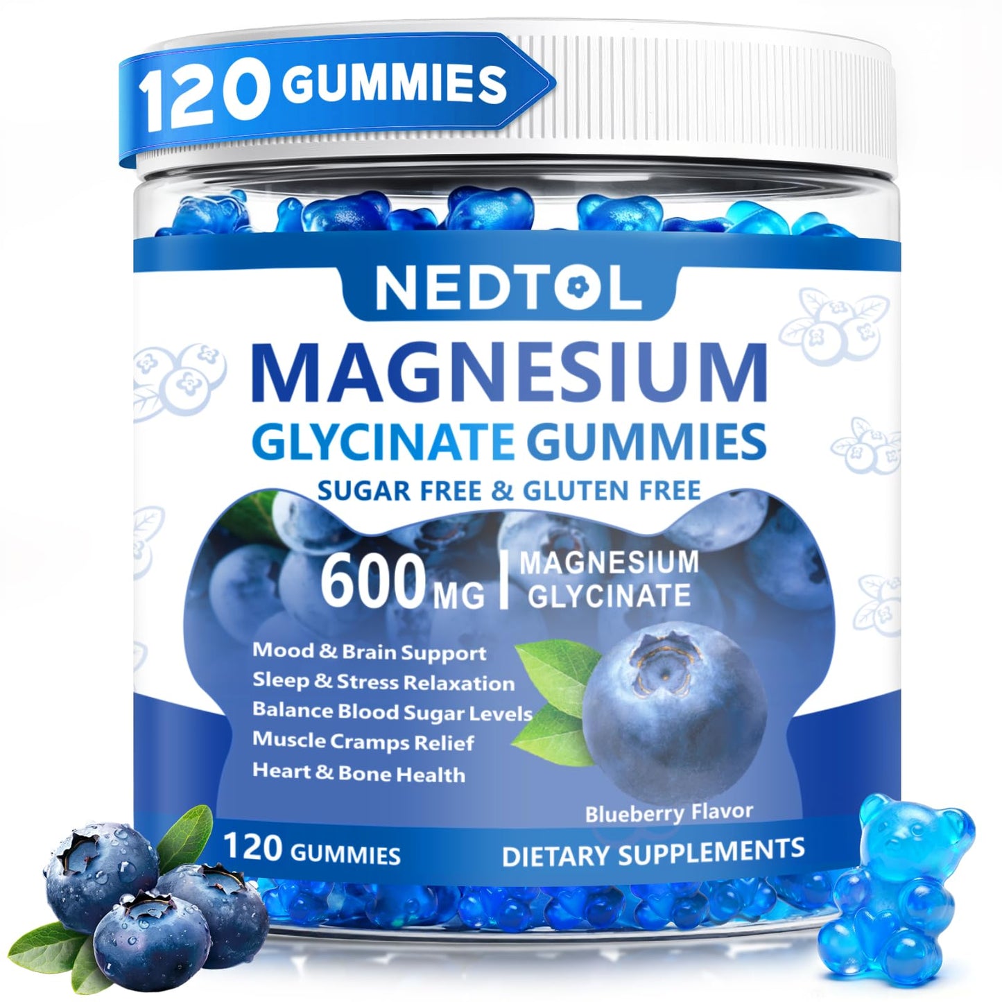 Nedtol Magnesium Glycinate Gummies 600mg, Sugar Free Magnesium Potassium Supplement for Adults with Magnesium L-Threonate, Vitamin D, B6,and CoQ10 for Sleep, Body Support and Relaxation,120 Count - dailyvitalstore