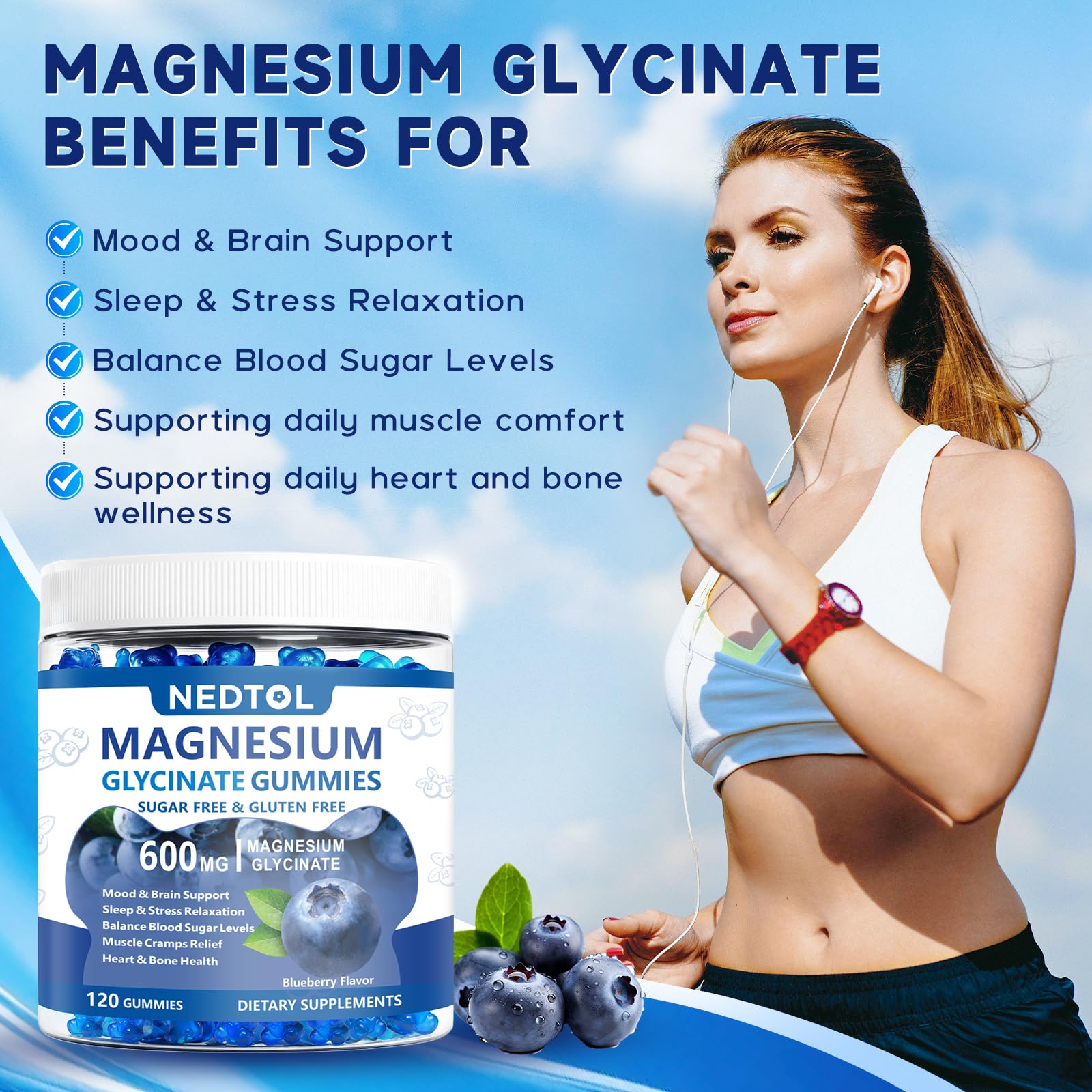 Nedtol Magnesium Glycinate Gummies 600mg, Sugar Free Magnesium Potassium Supplement for Adults with Magnesium L-Threonate, Vitamin D, B6,and CoQ10 for Sleep, Body Support and Relaxation,120 Count - dailyvitalstore
