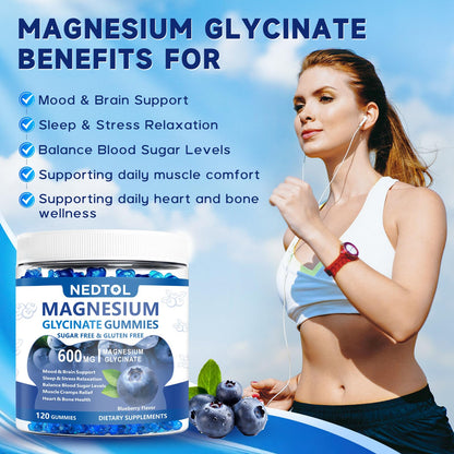 Nedtol Magnesium Glycinate Gummies 600mg, Sugar Free Magnesium Potassium Supplement for Adults with Magnesium L-Threonate, Vitamin D, B6,and CoQ10 for Sleep, Body Support and Relaxation,120 Count - dailyvitalstore