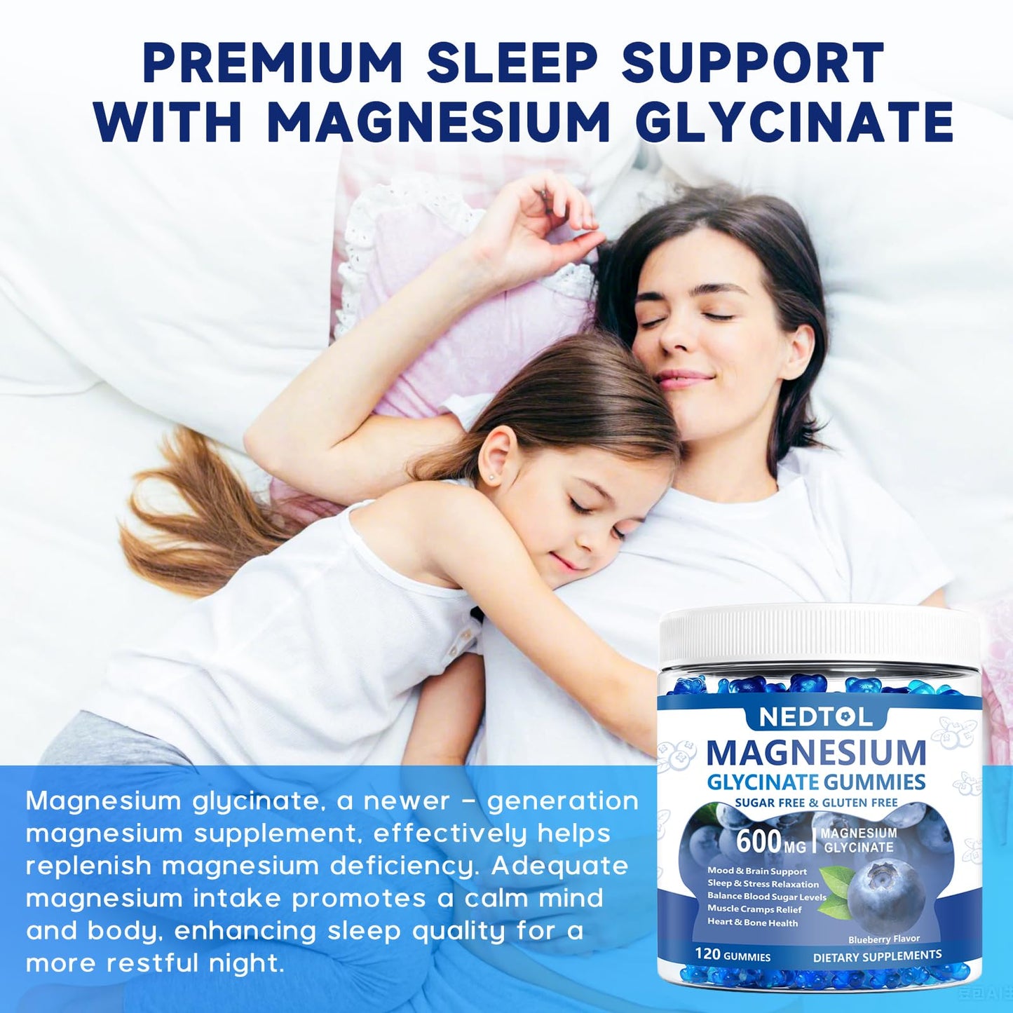 Nedtol Magnesium Glycinate Gummies 600mg, Sugar Free Magnesium Potassium Supplement for Adults with Magnesium L-Threonate, Vitamin D, B6,and CoQ10 for Sleep, Body Support and Relaxation,120 Count - dailyvitalstore