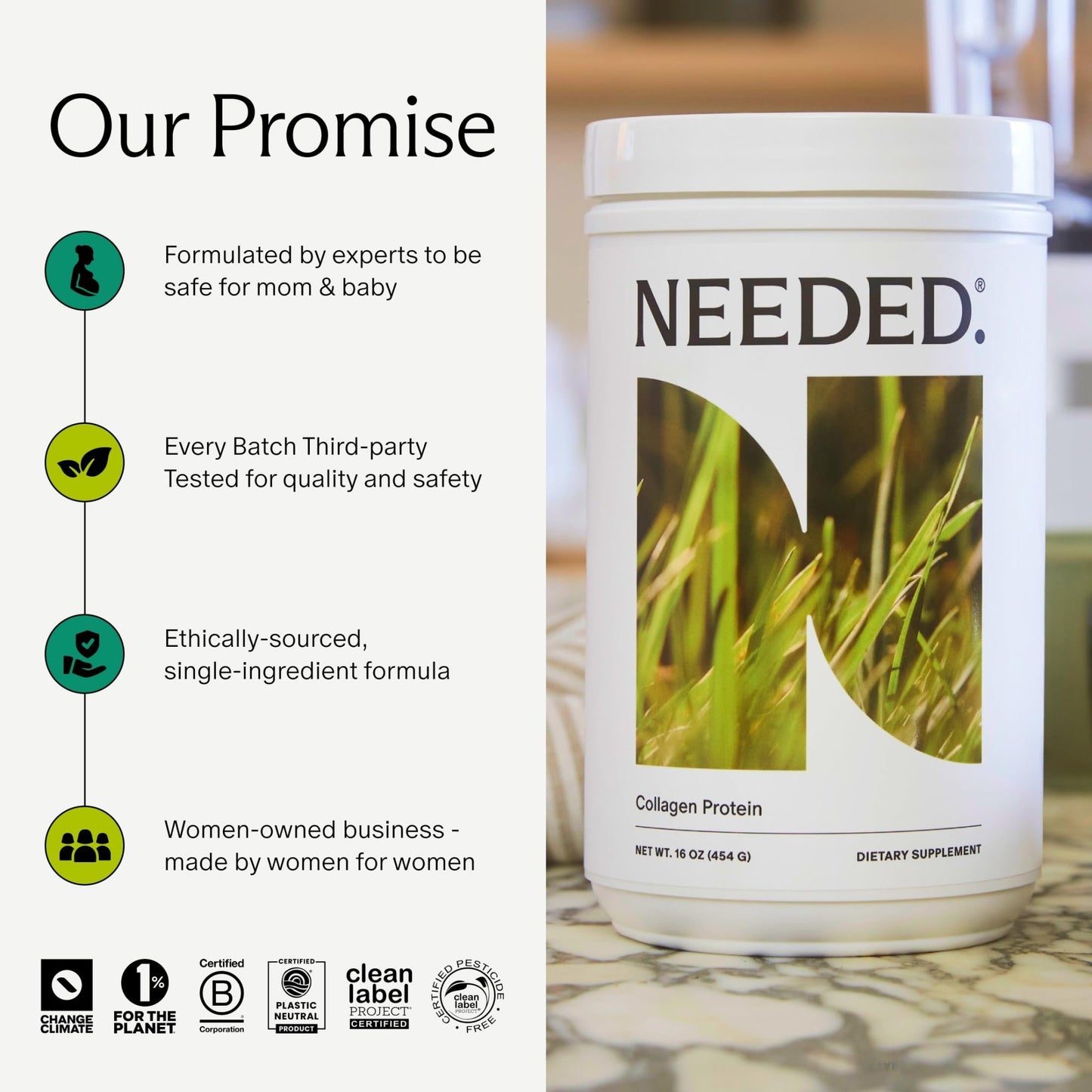 Needed. Hydrolyzed Collagen Protein Powder | Expert-Backed & Clean Sourced | Supports Skin, Hair, Joints | Grass-fed, Pasture-Raised, Hormone-Free | 1lb - dailyvitalstore