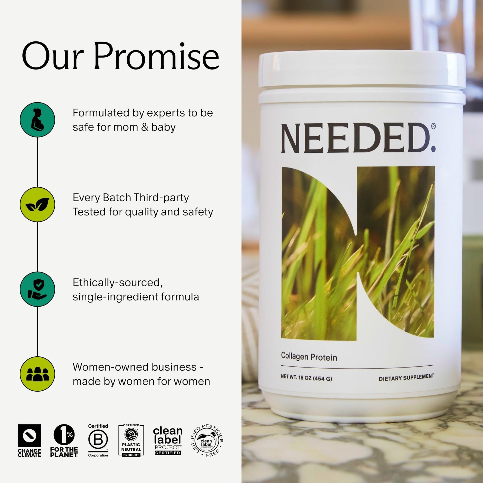 Needed. Hydrolyzed Collagen Protein Powder | Expert-Backed & Clean Sourced | Supports Skin, Hair, Joints | Grass-fed, Pasture-Raised, Hormone-Free | 1lb - dailyvitalstore