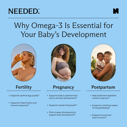 Needed. Prenatal Omega-3 - High Potency Dose of Sustainably Sourced Fish Oil, 1000mg DHA, 1000mg EPA, Encased in a Gelatin-Free, Plant-Based Softgel Shell - dailyvitalstore