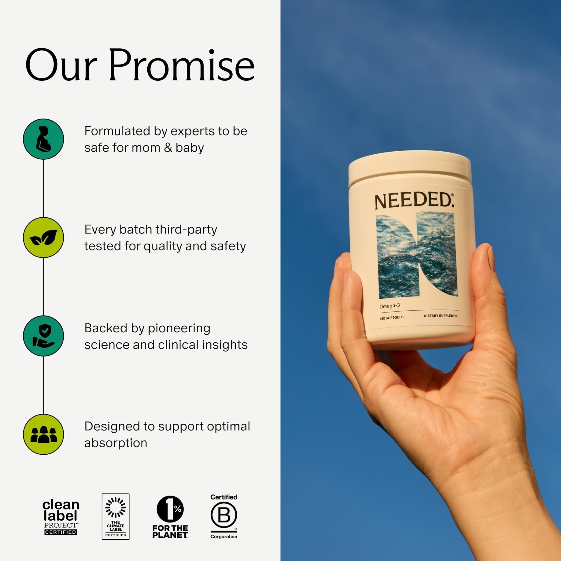 Needed. Prenatal Omega-3 - High Potency Dose of Sustainably Sourced Fish Oil, 1000mg DHA, 1000mg EPA, Encased in a Gelatin-Free, Plant-Based Softgel Shell - dailyvitalstore