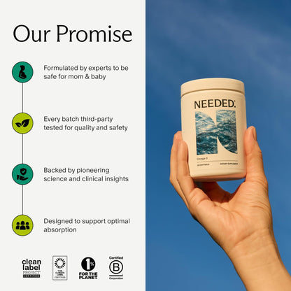 Needed. Prenatal Omega-3 - High Potency Dose of Sustainably Sourced Fish Oil, 1000mg DHA, 1000mg EPA, Encased in a Gelatin-Free, Plant-Based Softgel Shell - dailyvitalstore