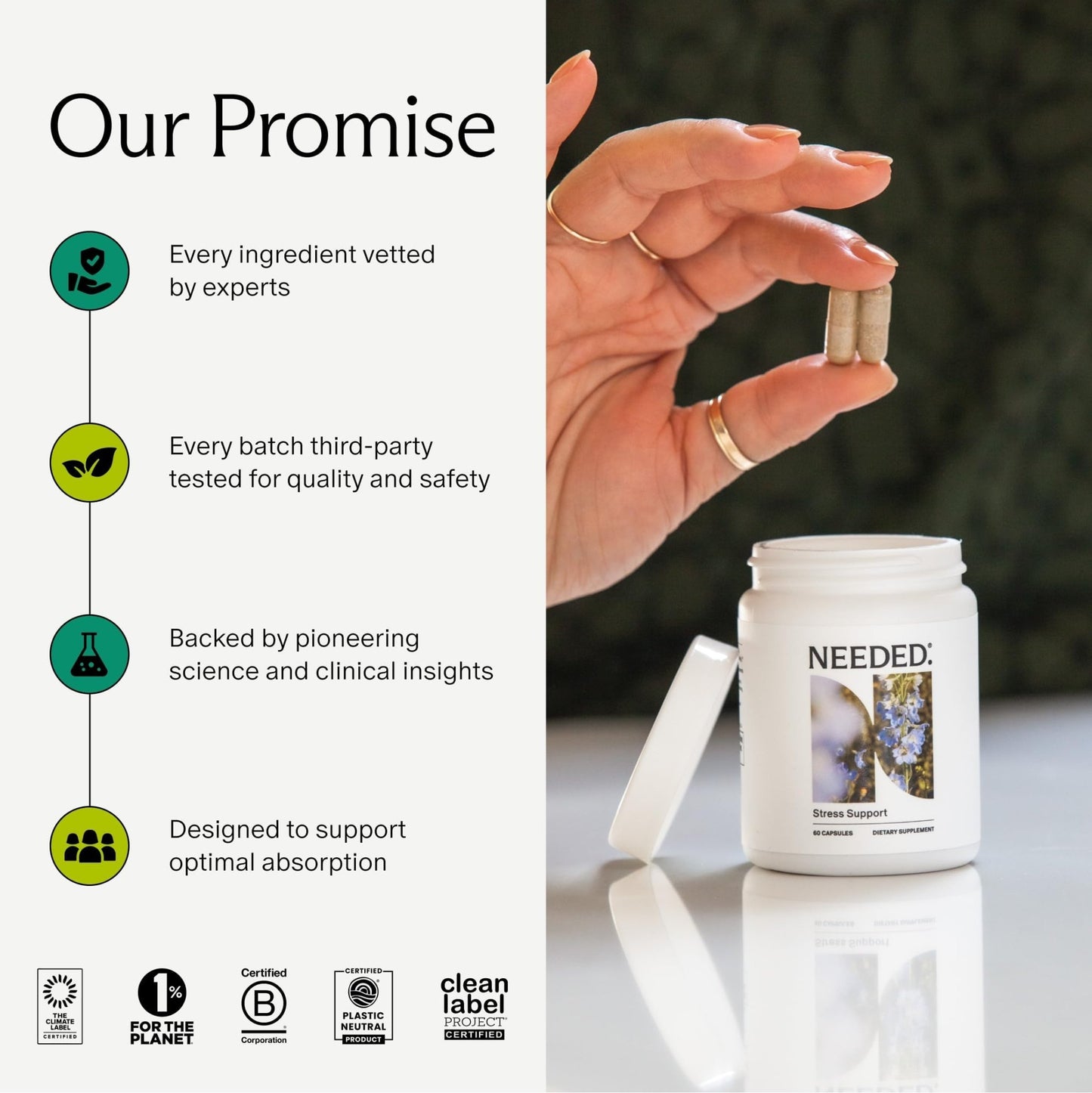 Needed. Stress Support - Herbal Blend Supporting Mood, Energy, and Hormone Balance for Women - Herbal Supplement of Shatavari, Ashwagandha, Rhodiola - Non-GMO - 30 Day Supply - 120 Capsules - dailyvitalstore
