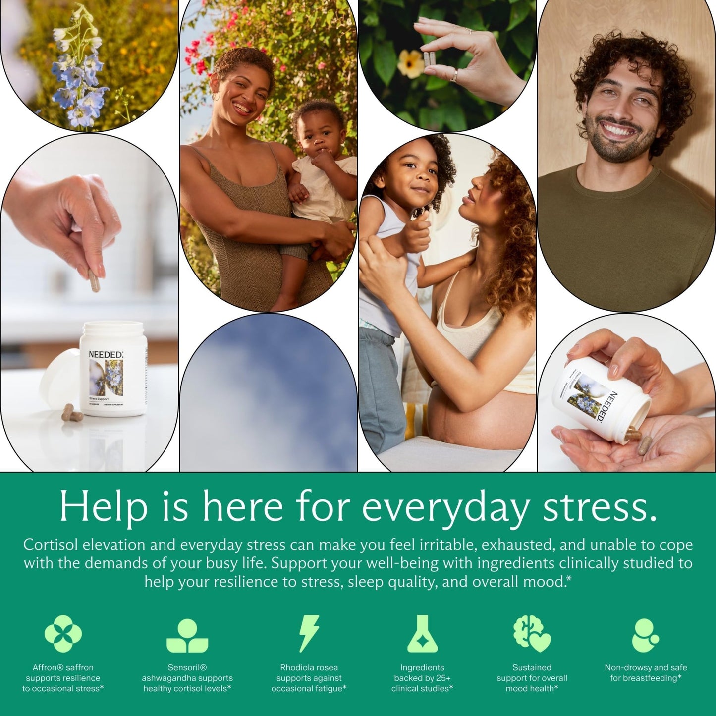 Needed. Stress Support - Herbal Blend Supporting Mood, Energy, and Hormone Balance for Women - Herbal Supplement of Shatavari, Ashwagandha, Rhodiola - Non-GMO - 30 Day Supply - 120 Capsules - dailyvitalstore