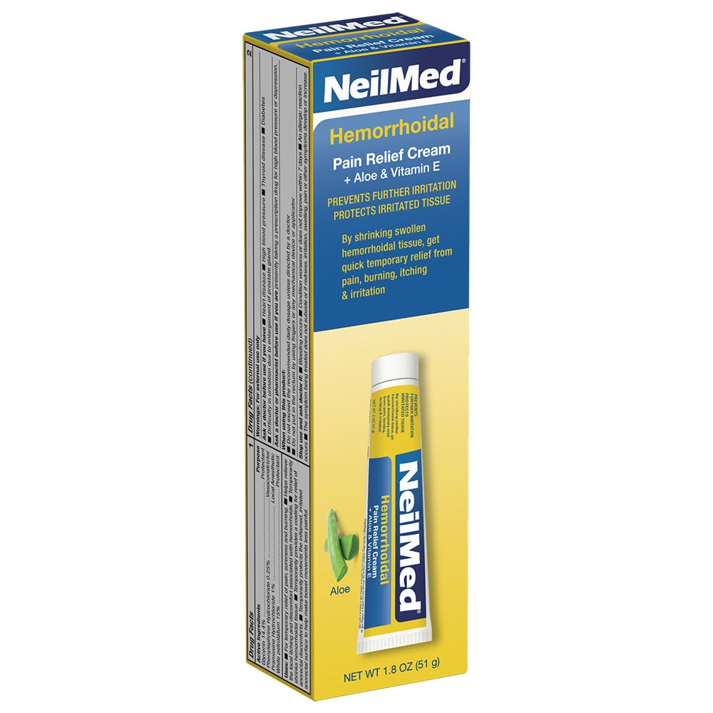 NeilMed Hemorrhoidal Pain Relief Cream with Aloe & Vitamin E, Hemorrhoid Treatment, Pain Relief, Relieves Burning, Itching and Discomfort, 1.8 oz. - dailyvitalstore