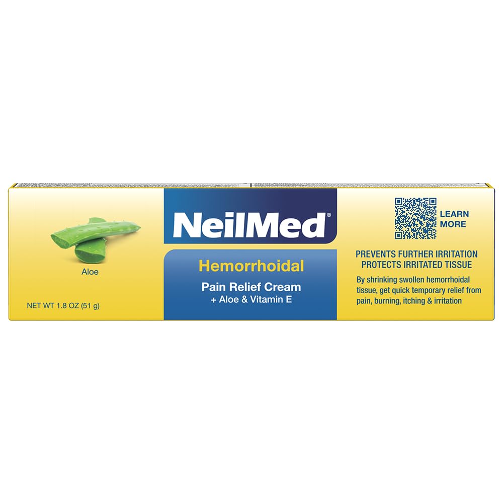 NeilMed Hemorrhoidal Pain Relief Cream with Aloe & Vitamin E, Hemorrhoid Treatment, Pain Relief, Relieves Burning, Itching and Discomfort, 1.8 oz. - dailyvitalstore