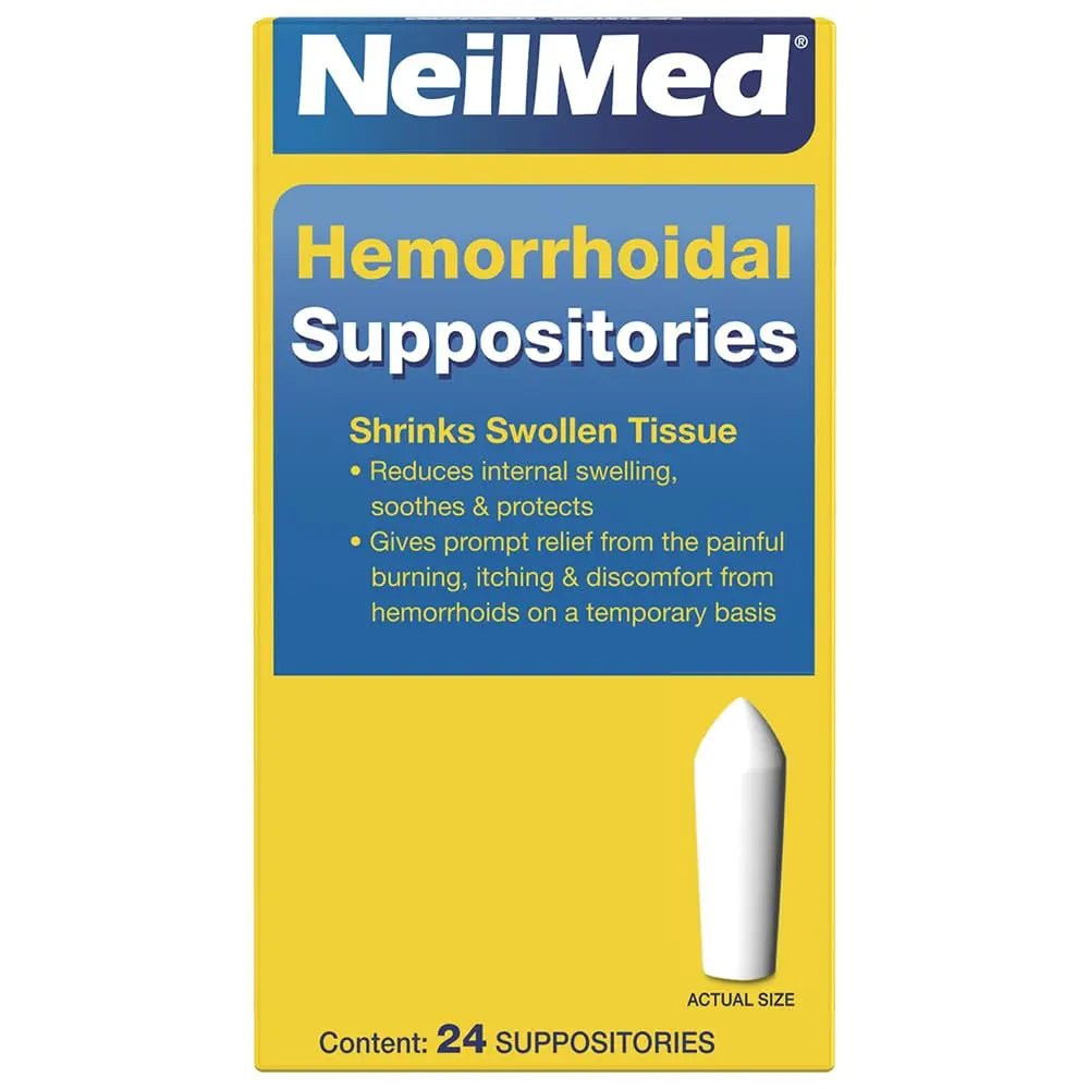NeilMed Hemorrhoidal Suppositories, Shrinks Swollen Tissue, Relief from Burning, Itching and Discomfort of Hemorrhoids, 24 Count - dailyvitalstore