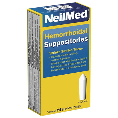 NeilMed Hemorrhoidal Suppositories, Shrinks Swollen Tissue, Relief from Burning, Itching and Discomfort of Hemorrhoids, 24 Count - dailyvitalstore