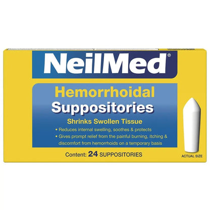NeilMed Hemorrhoidal Suppositories, Shrinks Swollen Tissue, Relief from Burning, Itching and Discomfort of Hemorrhoids, 24 Count - dailyvitalstore