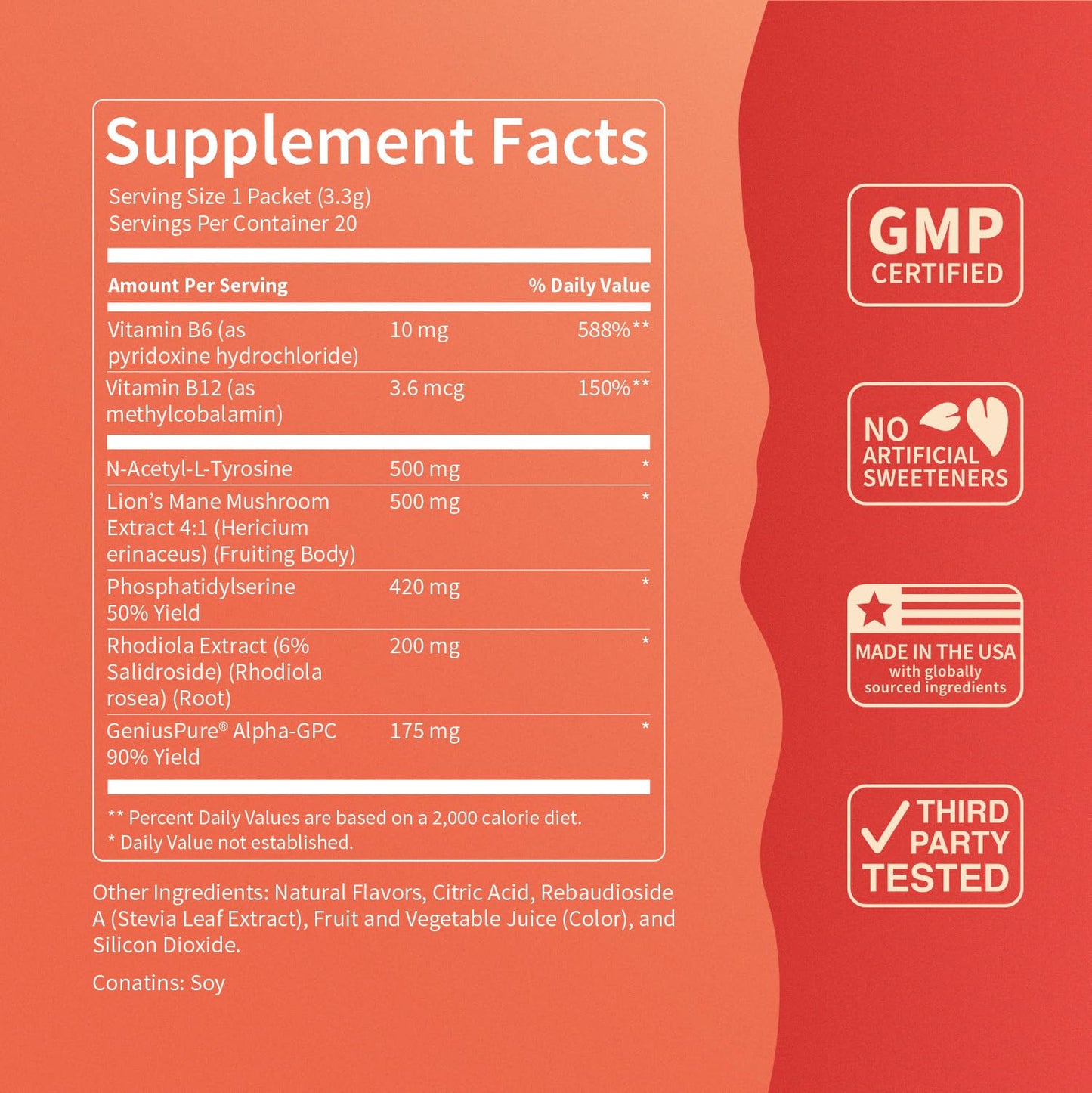 Nello Superfocus Focus Drink Mix – Fruit Punch Flavor – Alpha GPC, Lion’s Mane, Rhodiola & N-Acetyl L-Tyrosine – Sugar-Free, On-the-Go Packets – 20 Servings - dailyvitalstore