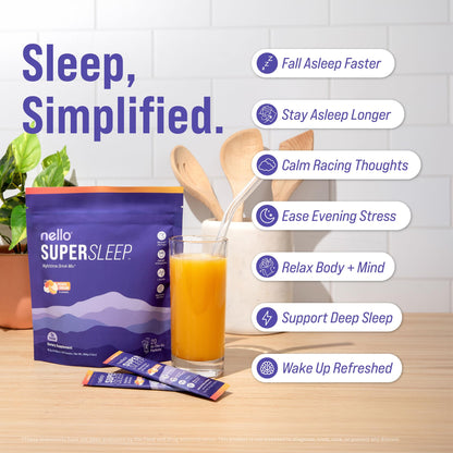Nello Supersleep, Nighttime Sleep Support Drink Mix, Ashwagandha, Maizinol, L-Glycine, Magnesium Glycinate, Peach Dream (Pack of 20) - dailyvitalstore