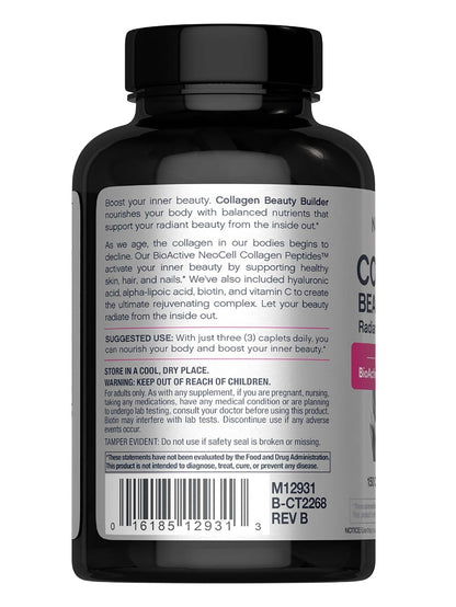 NeoCell Collagen Beauty Builder | 150 Caplets | Grass Fed BioActive Peptides | with Biotin and Hyaluronic Acid | Radiant Skin & Strong Nails Supplement - dailyvitalstore