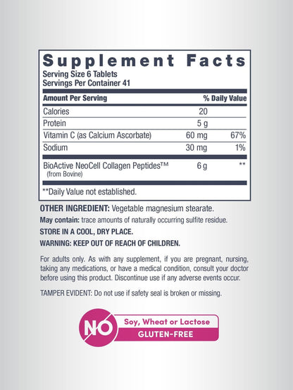 NeoCell Collagen Peptides | 250 Tablets | with Vitamin C | Grassfed Supplement | Hair, Skin, & Nails | for Women and Men - dailyvitalstore