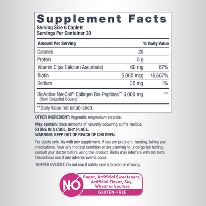 NeoCell Collagen Peptides Pills | 180 Tablets | with Vitamin C and Biotin | Grass Fed Bovine | Hair, Skin, & Nails | for Women and Men - dailyvitalstore