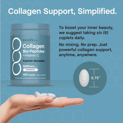 NeoCell Collagen Peptides Pills | 400 Caplets | Grass Fed | with Vitamin C | Superior Absorption Formula | for Women and Men - dailyvitalstore