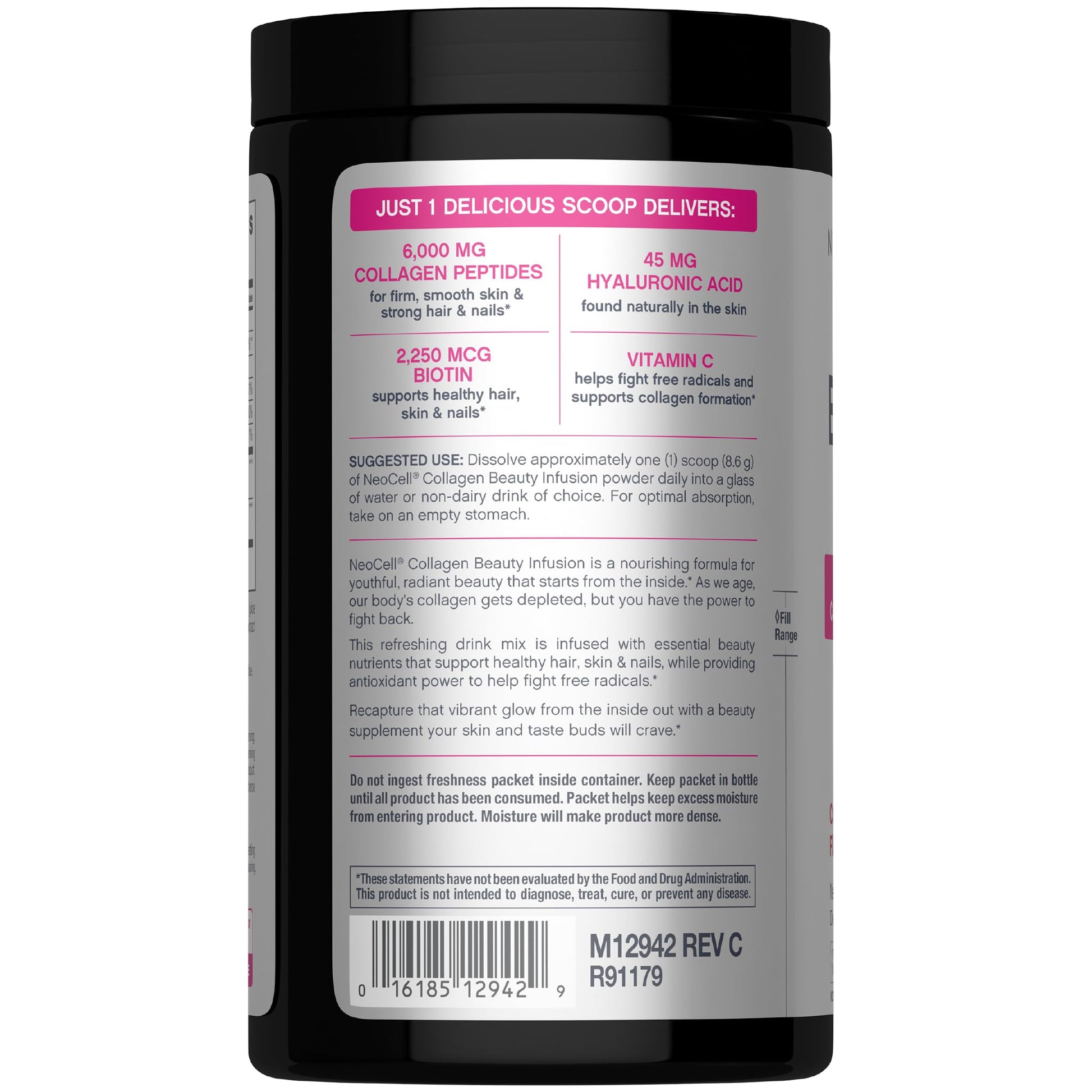 NeoCell Collagen Peptides Powder | 9.1 oz | Grass Fed Bovine | with Biotin and Hyaluronic Acid | Cranberry Cocktail Flavored - dailyvitalstore