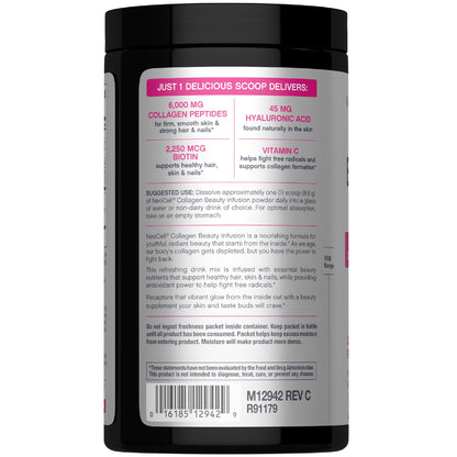 NeoCell Collagen Peptides Powder | 9.1 oz | Grass Fed Bovine | with Biotin and Hyaluronic Acid | Cranberry Cocktail Flavored - dailyvitalstore