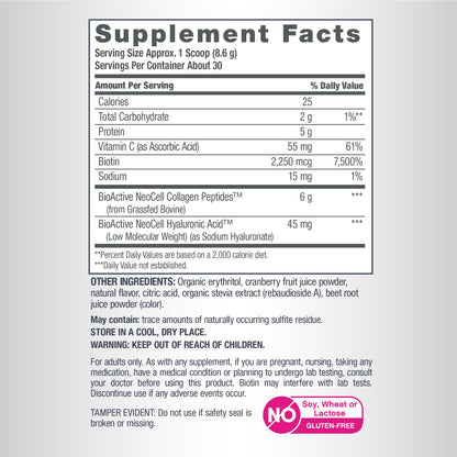 NeoCell Collagen Peptides Powder | 9.1 oz | Grass Fed Bovine | with Biotin and Hyaluronic Acid | Cranberry Cocktail Flavored - dailyvitalstore