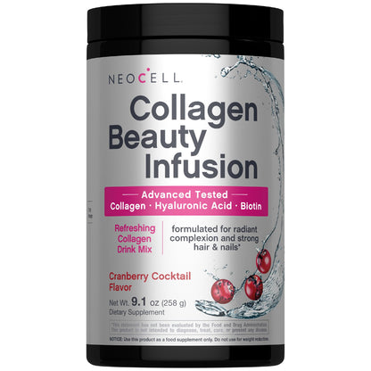 NeoCell Collagen Peptides Powder | 9.1 oz | Grass Fed Bovine | with Biotin and Hyaluronic Acid | Cranberry Cocktail Flavored - dailyvitalstore