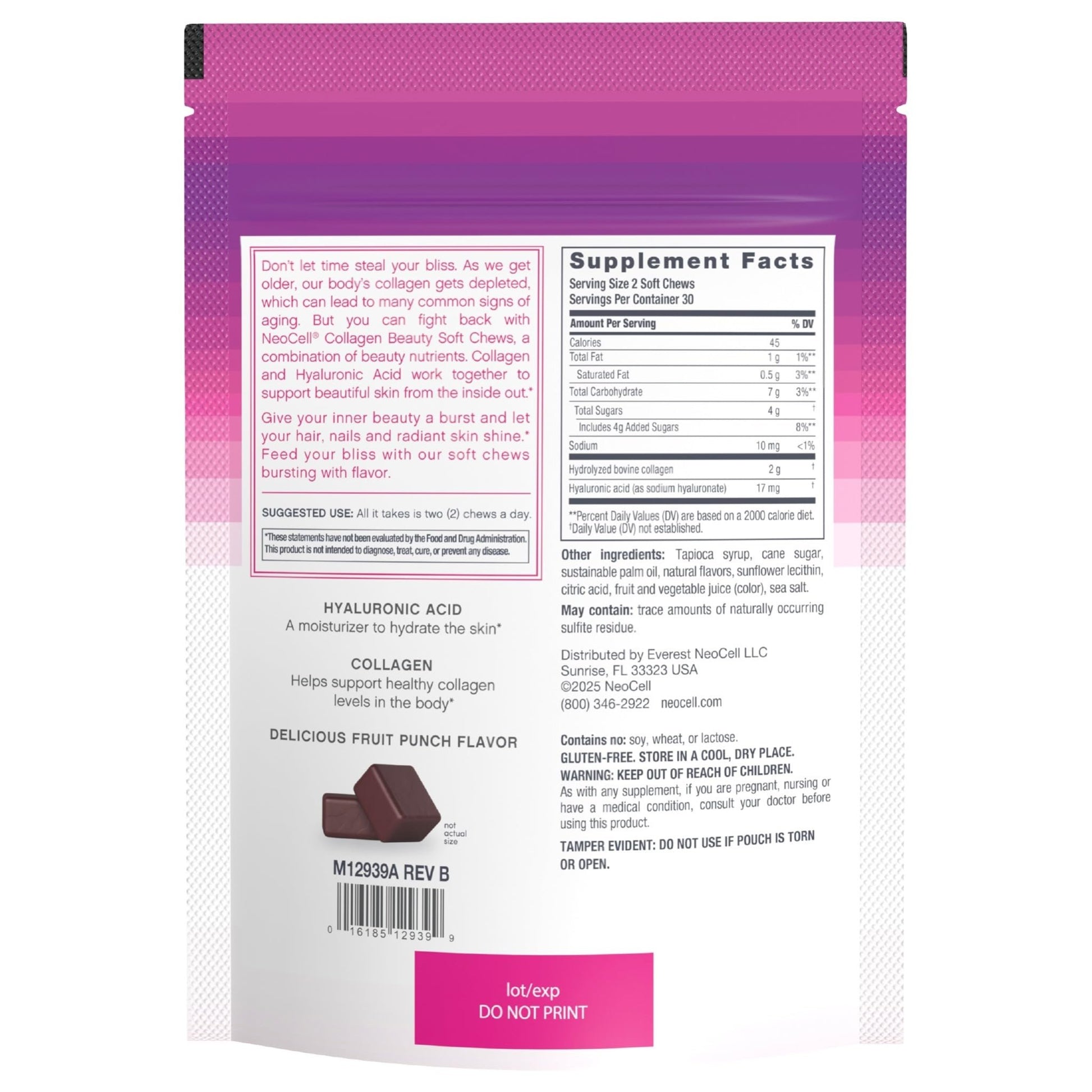 NeoCell Collagen Peptides Soft Chews | 60 Chewables | Beauty Bursts Supplement | with Hyaluronic Acid | Hair, Skin, & Nails | Fruit Punch Flavor - dailyvitalstore