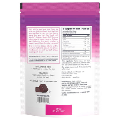 NeoCell Collagen Peptides Soft Chews | 60 Chewables | Beauty Bursts Supplement | with Hyaluronic Acid | Hair, Skin, & Nails | Fruit Punch Flavor - dailyvitalstore