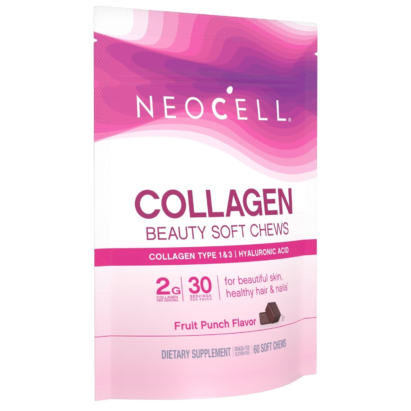 NeoCell Collagen Peptides Soft Chews | 60 Chewables | Beauty Bursts Supplement | with Hyaluronic Acid | Hair, Skin, & Nails | Fruit Punch Flavor - dailyvitalstore