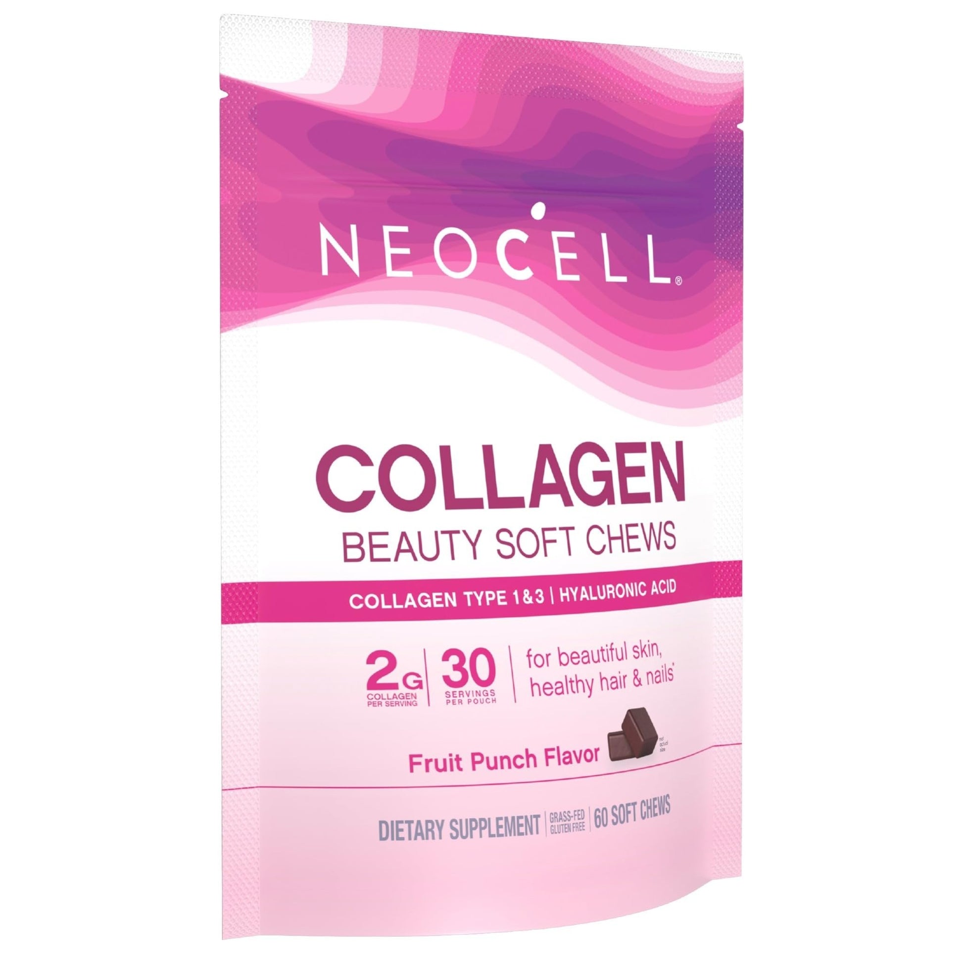 NeoCell Collagen Peptides Soft Chews | 60 Chewables | Beauty Bursts Supplement | with Hyaluronic Acid | Hair, Skin, & Nails | Fruit Punch Flavor - dailyvitalstore