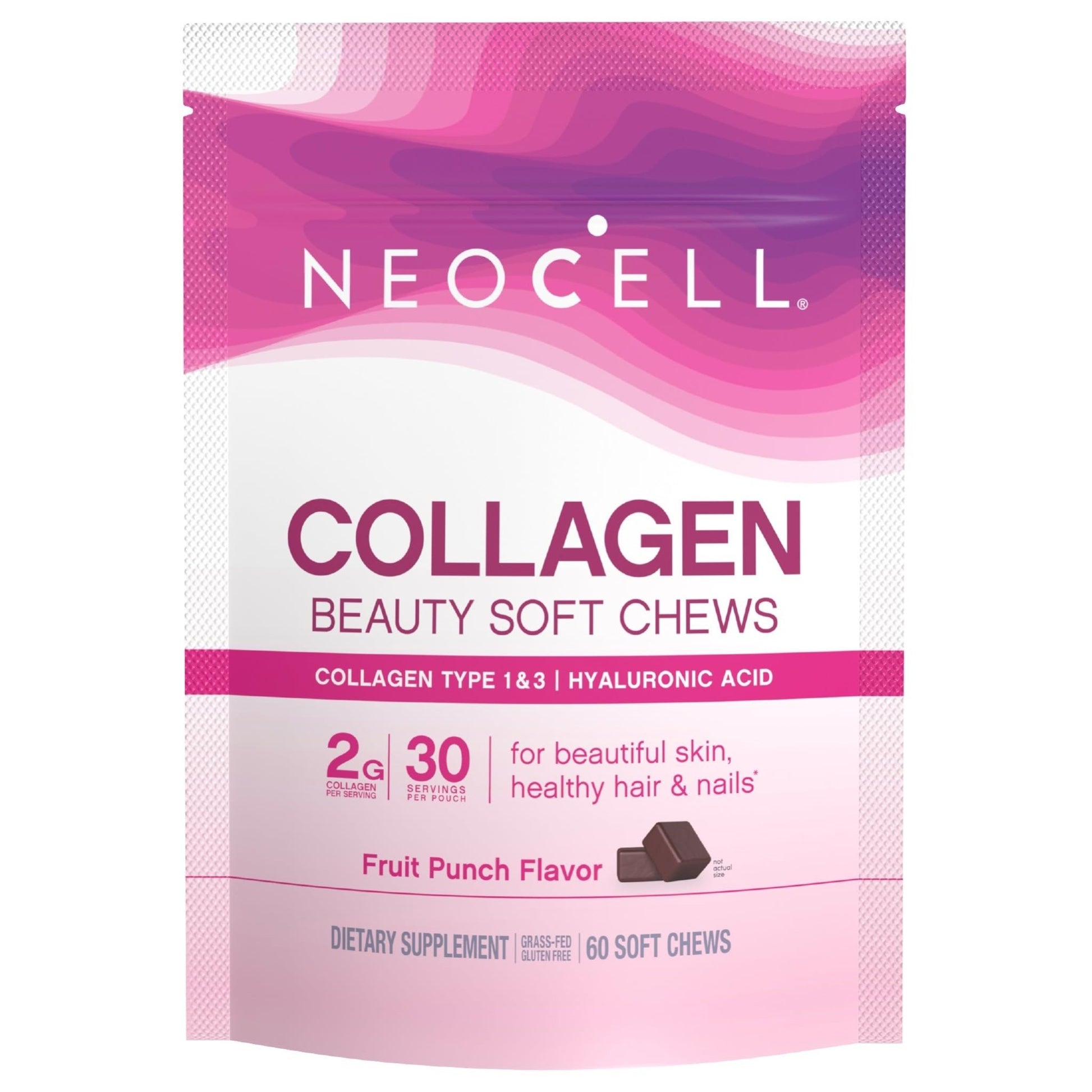 NeoCell Collagen Peptides Soft Chews | 60 Chewables | Beauty Bursts Supplement | with Hyaluronic Acid | Hair, Skin, & Nails | Fruit Punch Flavor - dailyvitalstore