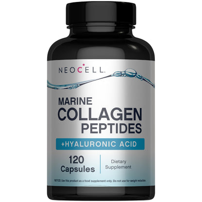 NeoCell Marine Collagen Peptides Capsules | 120 Pills | with Hyaluronic Acid | Plus Vitamin C | for Women and Men - dailyvitalstore