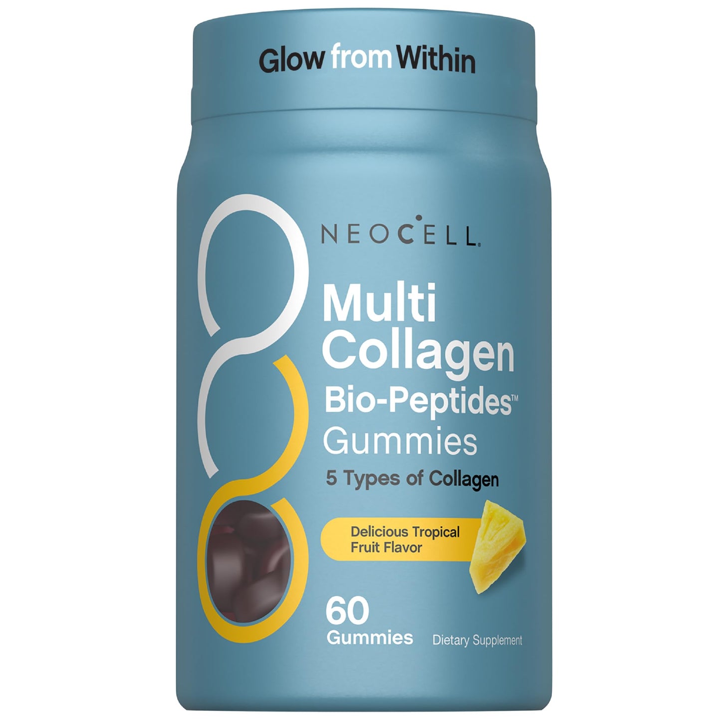 NeoCell Multi Collagen Bio-Peptides Gummies | 60 ct | Tropical Flavor | Type I, II, III, V, X | Advanced BioActive Formula - dailyvitalstore