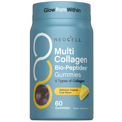 NeoCell Multi Collagen Bio-Peptides Gummies | 60 ct | Tropical Flavor | Type I, II, III, V, X | Advanced BioActive Formula - dailyvitalstore