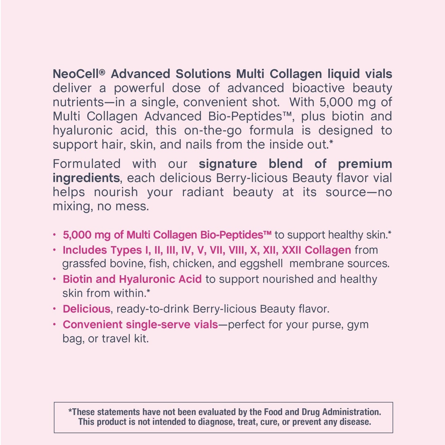 NeoCell Multi Collagen Peptides Liquid | 6 Vials | with Hyaluronic Acid and Biotin | Advanced Formula | Complex Beauty Supplement | Hair, Skin, and Nails - dailyvitalstore