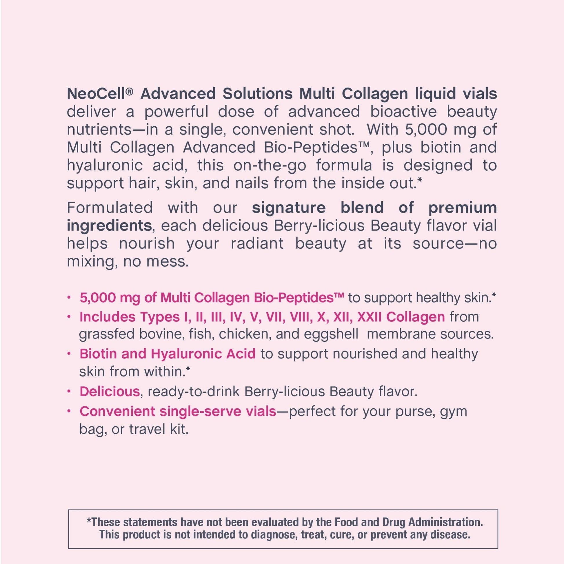 NeoCell Multi Collagen Peptides Liquid | 6 Vials | with Hyaluronic Acid and Biotin | Advanced Formula | Complex Beauty Supplement | Hair, Skin, and Nails - dailyvitalstore