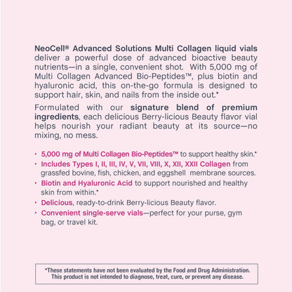 NeoCell Multi Collagen Peptides Liquid | 6 Vials | with Hyaluronic Acid and Biotin | Advanced Formula | Complex Beauty Supplement | Hair, Skin, and Nails - dailyvitalstore