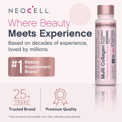 NeoCell Multi Collagen Peptides Liquid | 6 Vials | with Hyaluronic Acid and Biotin | Advanced Formula | Complex Beauty Supplement | Hair, Skin, and Nails - dailyvitalstore