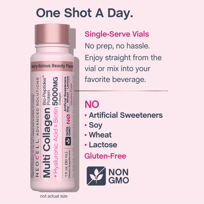 NeoCell Multi Collagen Peptides Liquid | 6 Vials | with Hyaluronic Acid and Biotin | Advanced Formula | Complex Beauty Supplement | Hair, Skin, and Nails - dailyvitalstore