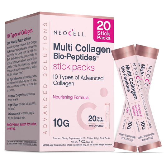 NeoCell Multi Collagen Powder | 20 Stick Packs | Unflavored and Mixes Easily | 10 Types of Advanced Collagen Bio-Peptides | Superior Absorption - dailyvitalstore