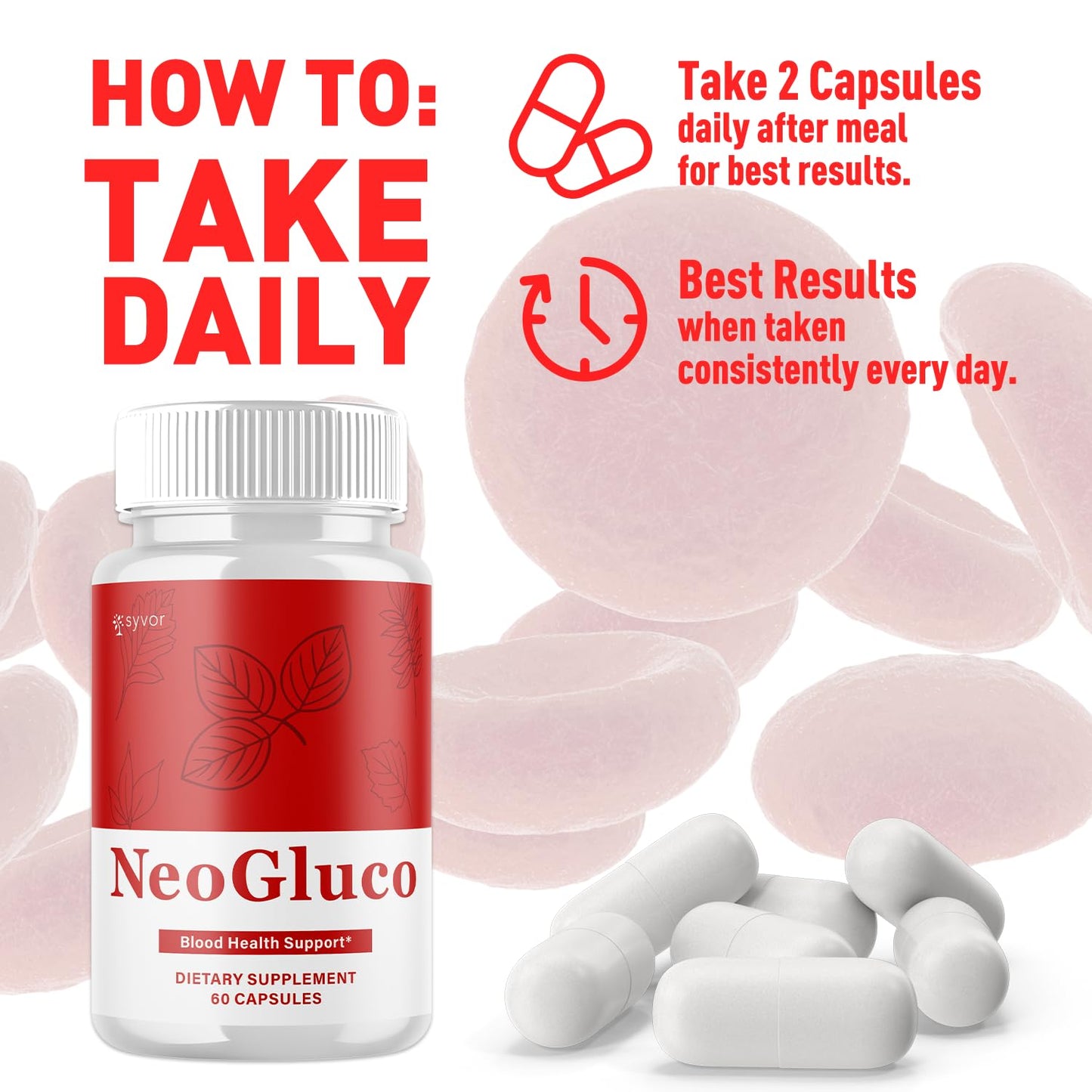 NeoGluco Capsules, Official NeoGluco Glycogen Support Pills with All Natural Ingredients, Advanced Formula Health Supplement with Maximum Strength Premium Vitamins for Women & Men (60 Capsules) - dailyvitalstore