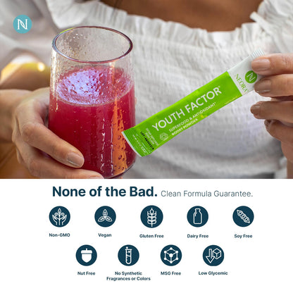 NEORA Youth Factor - Superfood Boost Powder - pH Balance, Hair Skin Nails Support, Fruits & Veggies Equivalent, Nutrient Absorption - 30 Packets - dailyvitalstore