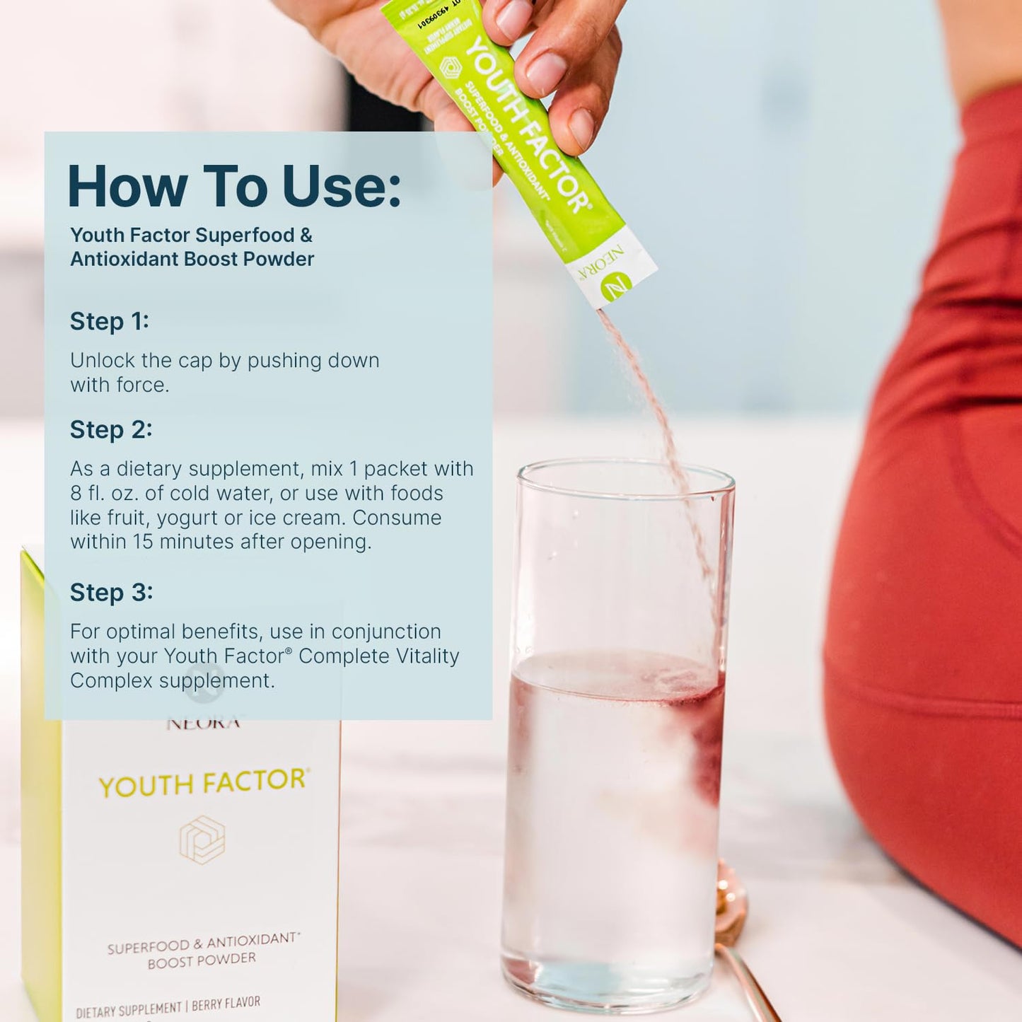 NEORA Youth Factor - Superfood Boost Powder - pH Balance, Hair Skin Nails Support, Fruits & Veggies Equivalent, Nutrient Absorption - 30 Packets - dailyvitalstore