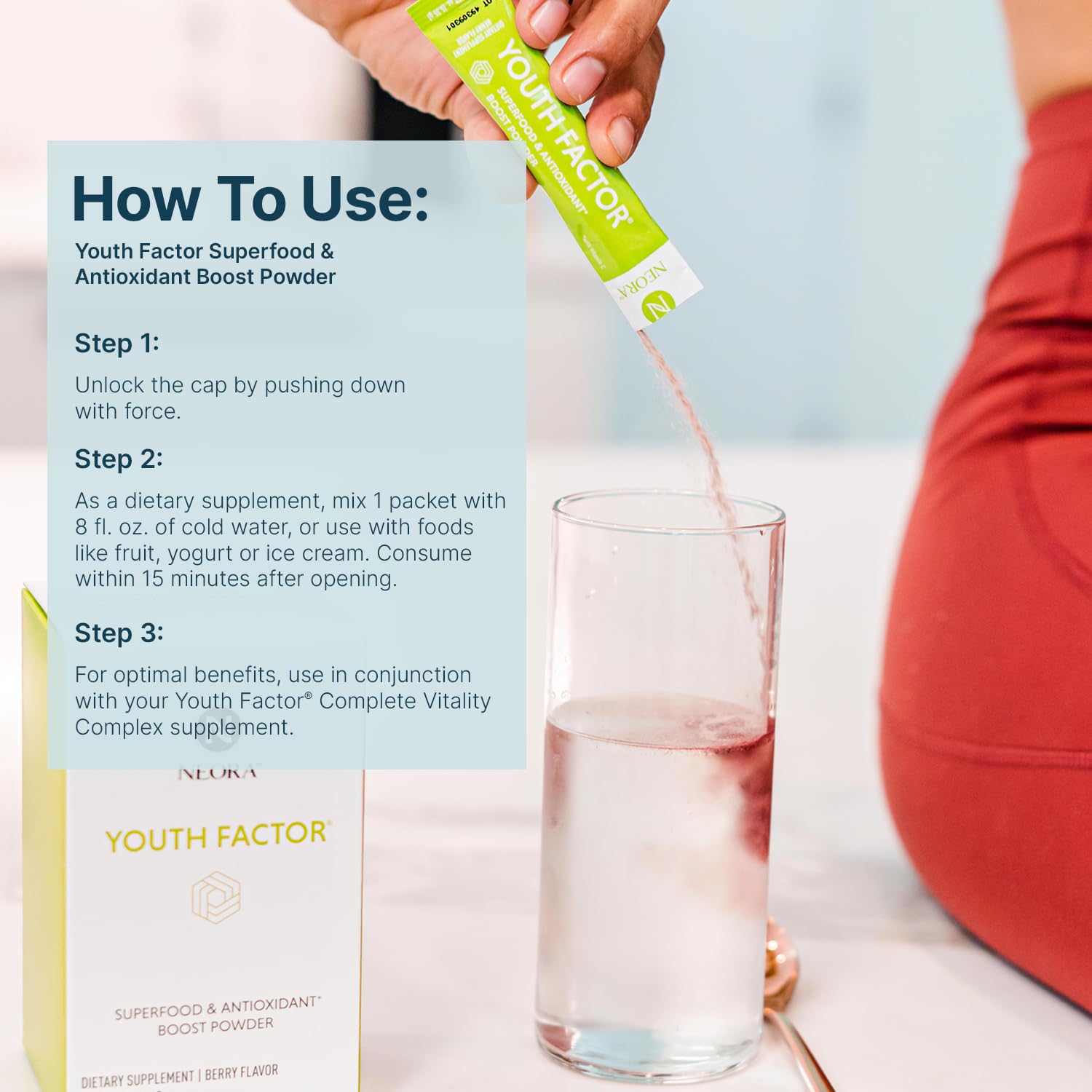 NEORA Youth Factor - Superfood Boost Powder - pH Balance, Hair Skin Nails Support, Fruits & Veggies Equivalent, Nutrient Absorption - 30 Packets - dailyvitalstore