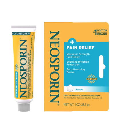 Neosporin + Maximum-Strength Pain Relief Dual Action Cream, First Aid Topical Antibiotic and Analgesic Cream for Soothing Infection Protection & Wound Care of Minor Cuts, Scrapes & Burns, 1 oz - dailyvitalstore