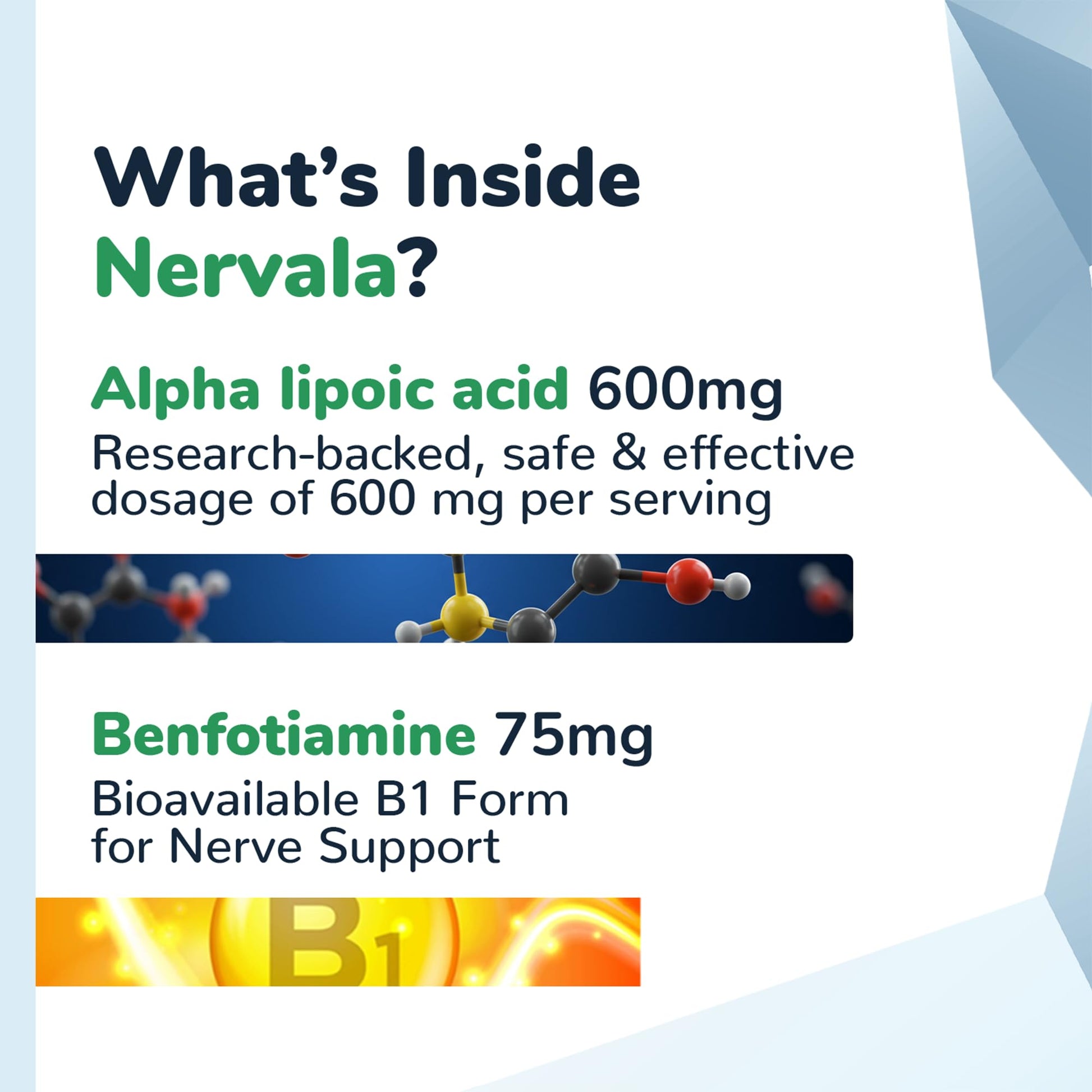 Nervala - Alpha Lipoic Acid 600mg - ALA Supplement Antioxidant for Nerve, Energy & Circulation Support- Extra Strength with Benfotiamine - Made in USA, Lab Tested - 30 Capsules, 1 Month Supply - dailyvitalstore