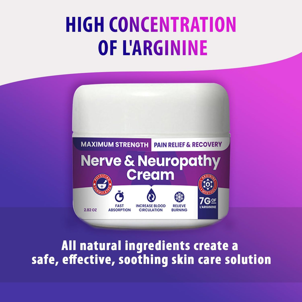 Nerve and Neuropathy Cream – Plant Powered Relief for Foot, Hands, Legs, Toes Includes 7grams of L’Arginine; Vitamin B6, Arnica, Aloe -2.82oz - dailyvitalstore